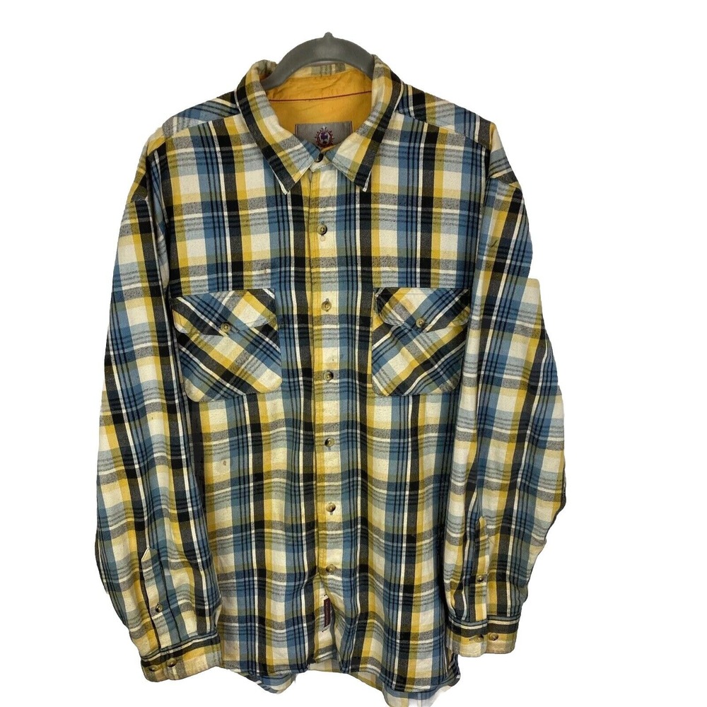 The Territory Ahead Flannel Shirt Men's Size Large Yellow Black Blue Long Sleeve